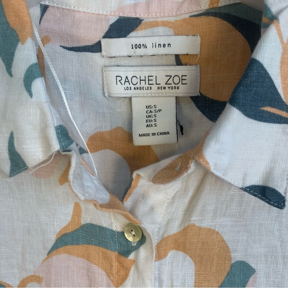 Rachel Zoe 100% Linen Floral Button Front Shirt Dress - Picture 3 of 10